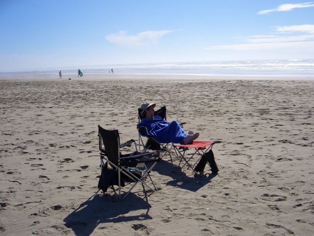 Linda napping on beach