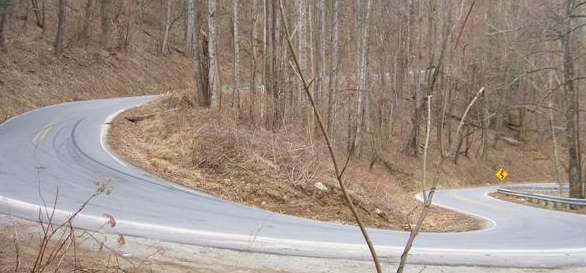 Rt-80 hairpin curve with skid marks