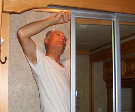 Photo of Linda's in house RV tech fixing the closet