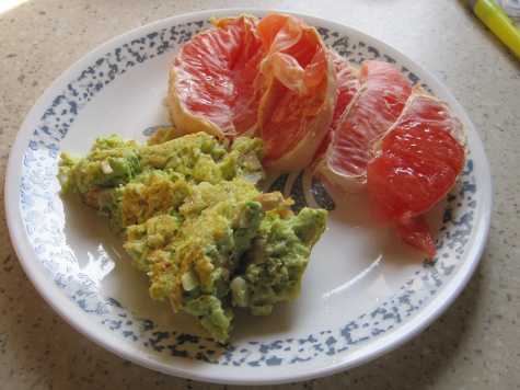 Somewhat greenish eggs and turkey