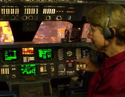 Linda piloting the space shuttle