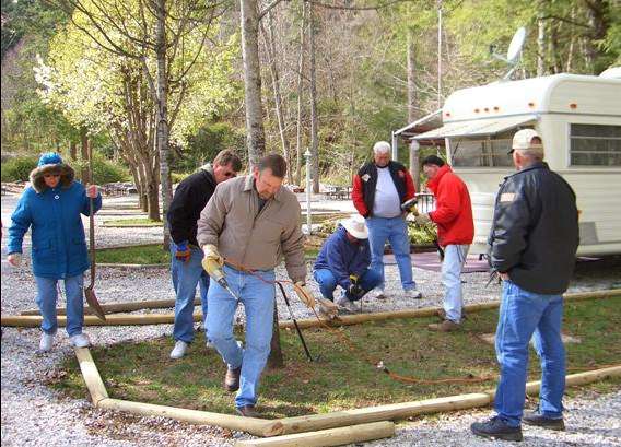 A full crew at work