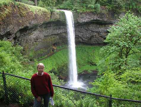 Model in front of South Falls