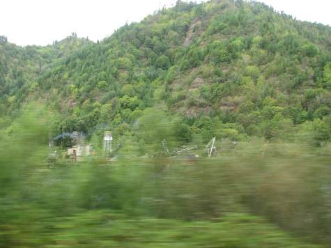 Dredge with blurry trees 